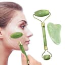Rouleau Massage du Visage Pierre de Jade Vert & Planche de Guasha